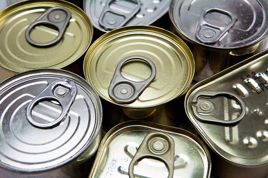 Overhead shot of different sized cans