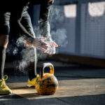 Man ready to exercise with kettle bell