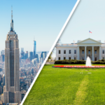 Split image of Empire State Building and The White House