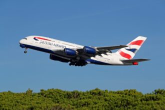 British Airways Airbus A380 taking off from Johannesburg