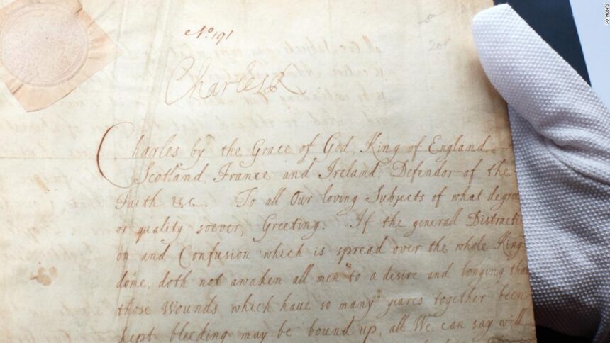 'Milestone' document that made Charles II King to be auctioned