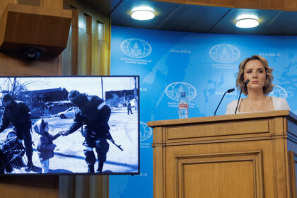 Russia’s commissioner for children’s rights seeks to portray war crimes accusations as false.