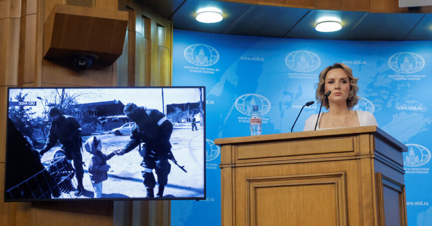 Russia’s commissioner for children’s rights seeks to portray war crimes accusations as false.