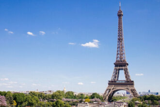 The Eiffel Tower in Paris, France on a clear summer day