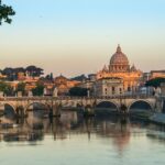 A suggestive view at dawn of a street, via di monte rianzo in the Prati district in the historic center of Rome