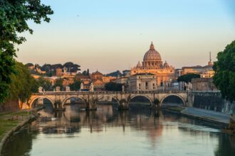 A suggestive view at dawn of a street, via di monte rianzo in the Prati district in the historic center of Rome