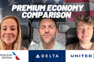 Video thumbnail of Nicky, Maren, and Liam flying US premium economy