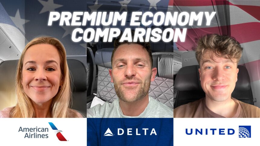 Video thumbnail of Nicky, Maren, and Liam flying US premium economy