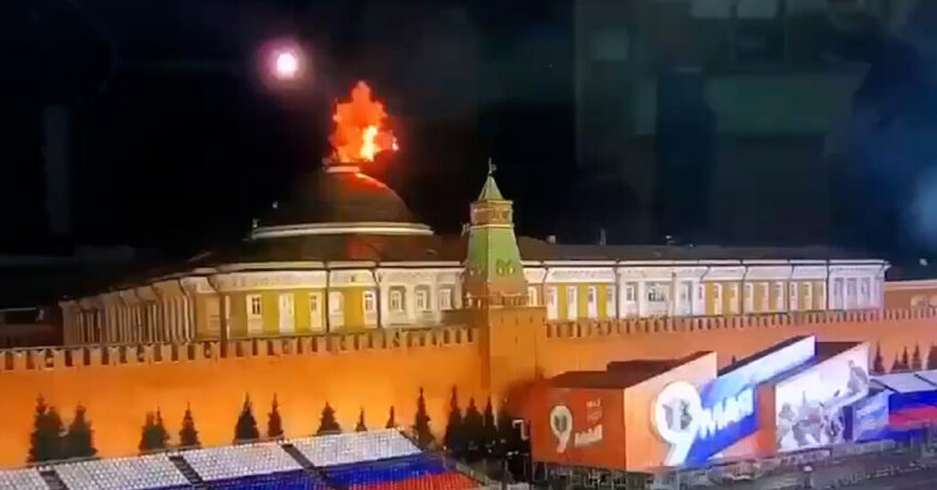 Verified Videos Show Two Drones Exploding Over the Kremlin in Russia