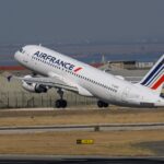 Air France plane taking off from Lisbon airport