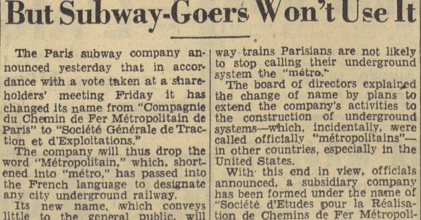 1948: Paris ‘Métro’ Gets New Name, But Subway-Goers Won’t Use It