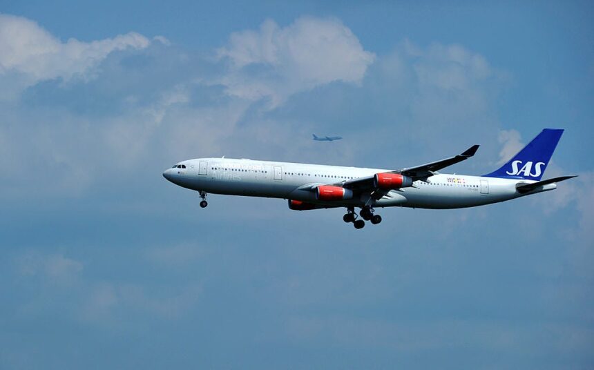 An Scandanavian Airlines jet prepares to