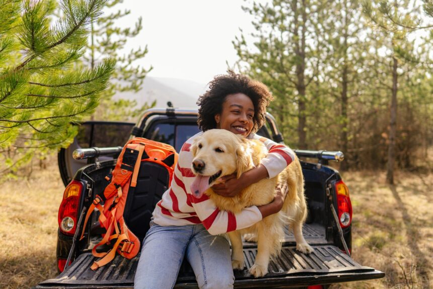 Young woman on a road trip with her best friend