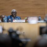 The Chairman of the African Union Commission, Moussa Faki Mahamat, in Addis Ababa in February 2022.