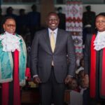 The Kenyan president William Ruto with Chief Justice Martha Koome (to his right) and Chief Registrar of the Judiciary Anne Amadi in Nairobi on 13 September 2022.