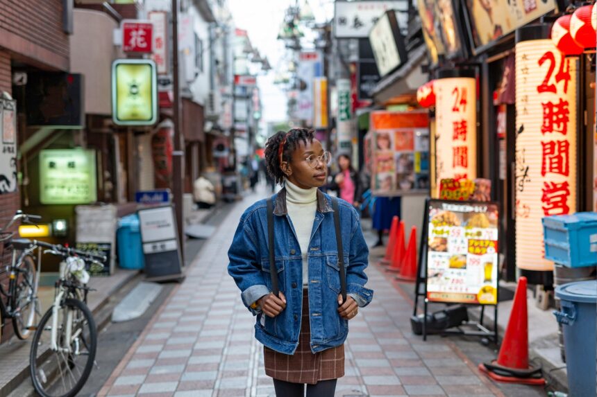 Portrait of a Happy Woman on the Streets of Tokyo