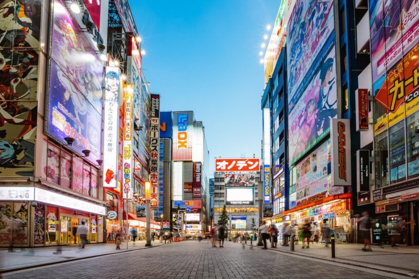 Akihabara Electric town at dusk, Tokyo, Japan