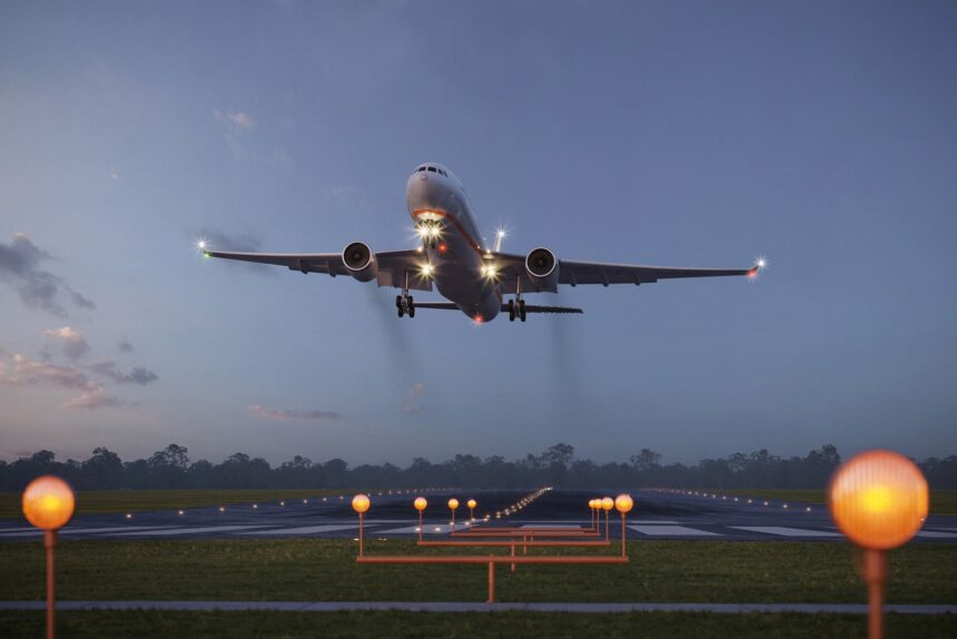 Airplane taking off from the airport