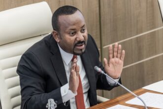 Ethiopian Prime Minister Abiy Ahmed addresses a parliament session in Addis Ababa, Ethiopia on 28 March 2023.