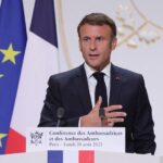 French President Emmanuel Macron at the Elysee Palace in Paris on 28 August 2023.