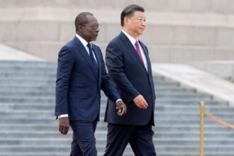 Patrice Talon and Xi Jinping in Beijing on 1 September 2023.