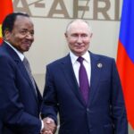 Cameroonian president Paul Biya and his Russian counterpart Vladimir Putin at the Russia-Africa summit in Saint Petersburg on 28 July 2023.
