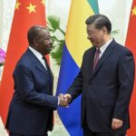 undefinedFormer Gabonese President Omar Bongo and his Chinese counterpart Xi Jinping, 19 April 2023, in Beijing.