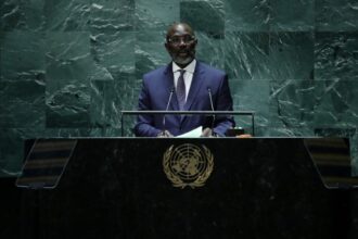 Liberian President George Weah at UN headquarters in New York on 20 September 2023.