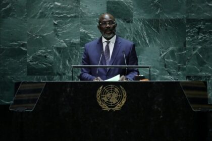Liberian President George Weah at UN headquarters in New York on 20 September 2023.
