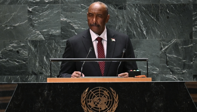 President of the Transitional Sovereign Council of Sudan, Abdel-Fattah al-Burhan addresses the 78th United Nations General Assembly at UN headquarters in New York City on 21 September 2023.