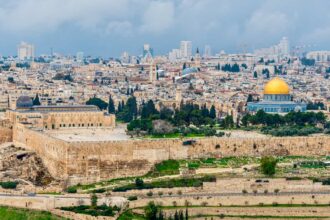 The view overlooking the historic Old City of Jerusalem in Israel