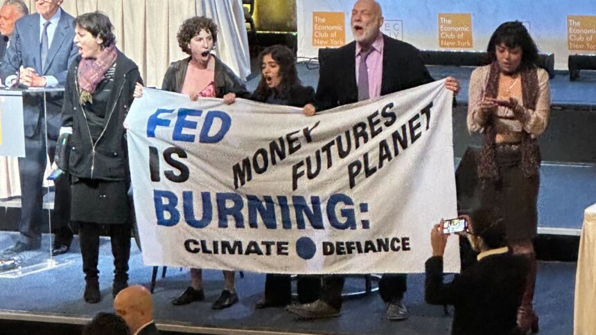 Climate protesters disrupt start of Fed Chair Powell's economic speech