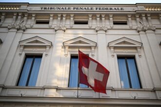 The Swiss Federal Criminal Court in Bellinzona, southern Switzerland, on 7 March 2022.