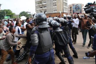 Opposition party supporters stage an anti-government demonstration in Kinshasa, Democratic Republic of the Congo on 25 May 2023.