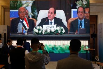 Egyptian president Abdel-Fattah al-Sissi opening the International Peace Summit in the country