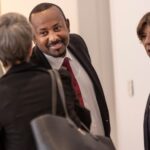 German Federal Minister for Foreign Affairs Annalena Baerbock (L), Ethiopian Prime Minister Abiy Ahmed (C), and French Minister of European and Foreign Affairs Catherine Colonna (3rd R), in Addis Ababa, Ethiopia, on 12 January 2023.