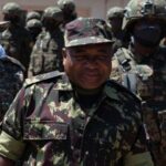 Mozambican President Filipe Nyusi, wearing military fatigues, on 24 September 2021 in Pemba, Cabo Delgado province, Mozambique, during a visit with Rwandan President Paul Kagame.