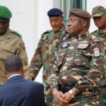 Abdourahmane Tchiani and other army commanders in Niamey, Niger, on 28 July 2023.