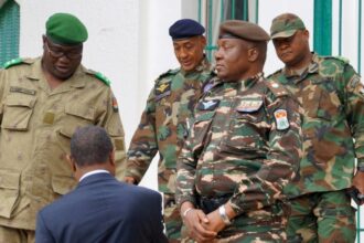 Abdourahmane Tchiani and other army commanders in Niamey, Niger, on 28 July 2023.