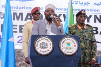 Ahmed Mohamed Islam better known as Madobe speaks after his re-election as president of Jubaland, in Kismayo, on 22 August 2019.