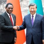 Zambian President Hakainde Hichilema with his Chinese counterpart Xi Jinping during a state visit to China, 15 September 2023.