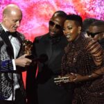 South Africans Wouter Kellerman (flute), Zakes Bantwini (production) and Nomcebo Zikode (vocals) receiving the award for Best World Music Performance at the Grammy Awards in Los Angeles on 5 February 2023.