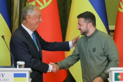Portuguese president Marcelo Rebelo de Sousa and Ukrainian President Volodymyr Zelensky in Kyiv, Ukraine, 24 August 2023.
