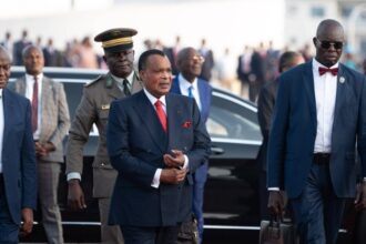 Denis Sassou Nguesso at Brazzaville airport in March 2023.