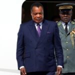 Congo’s president Denis Sassou Nguesso at Beijing Capital International Airport on 16 October 2023.