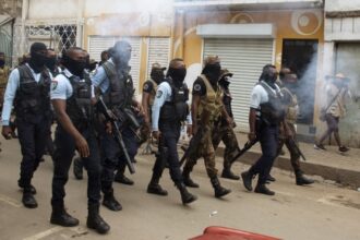 Malagasy police prevent opposition supporters from holding an election rally in Antananarivo, Madagascar on November 4, 2023.