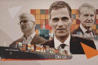 A.P. Moller - Maersk boss Vincent Clerc, CMA CGM CEO Rodolphe Saadé and MSC group owner Gianluigi Aponte.