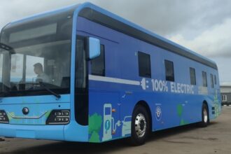 A Yutong electric bus at a launch ceremony in Lagos, Nigeria in May 2023.