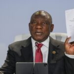 South African President Cyril Ramaphosa speaks during a press briefing of the BRICS Summit at the Sandton Convention Center in Johannesburg, South Africa on 24 August 2023.