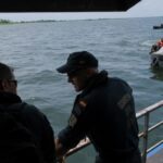 Spanish civil guards and Ghanaian military personnel train on the Volta river, Ghana, 11 March 2023.